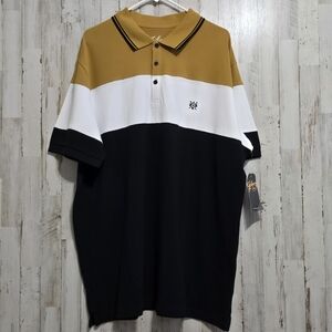 Johnny Bigg Black White Mustard  Colorblock Short Sleeve Polo Shirt 1XL